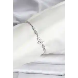 Çiçekli Model Zirkon Taşlı Gümüş Renk Su Yolu Kadın Bileklik