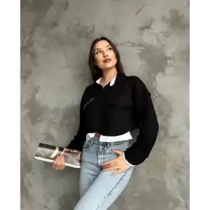 Çift renkli kısa gömlek siyahbeyaz s4021