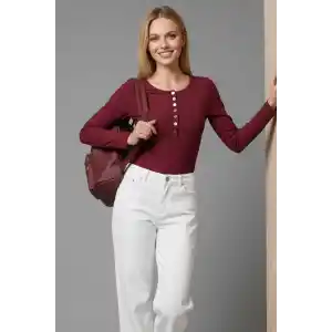 Çıtçıt Detaylı Bluz Bordo T4343