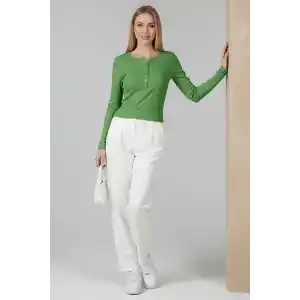 Çıtçıt Detaylı Bluz Yeşil T4343