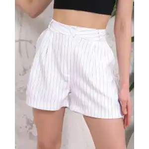 Çizgili düğmeli şort beyaz s2551251