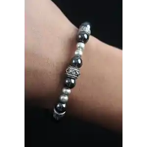 Doğal Taş X Model Antrasit Renk Asansörlü Erkek Bileklik