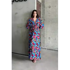 Dokuma baskılı yarasa kol elbise s8124