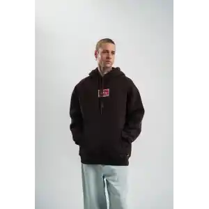 Double Oversize Kapşonlu Dijital Patchli SweatShirt - Kahve