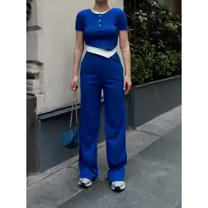 Düğme yakalı saks alt üst takım s3943