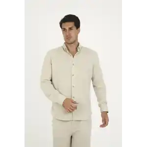 Düğmeli Tam Kalıp Uzun Kol Jakar Gömlek - Gri