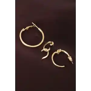 Düğüm Model Altın Renk Metal Çoklu Küpe