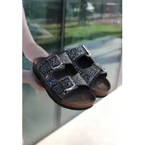 Edaj Kahverengi Nubuk Boncuk İşlemeli Terlik