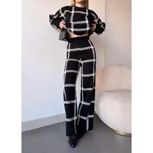 Ekoseli triko takım siyahbeyaz