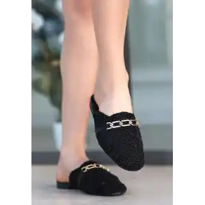 Emert Siyah Örgülü Terlik