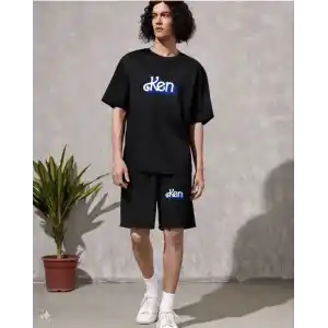 Erkek Baskılı İkili Şort Takım - Siyah