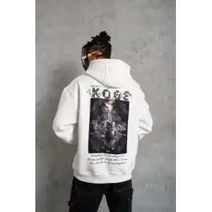Erkek Baskılı Kapüşonlu Sweat - Beyaz