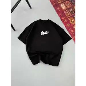Erkek Baskılı Oversize T-shirt - Siyah