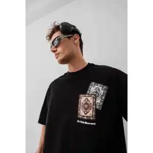Erkek Baskılı Oversize T-shirt - Siyah