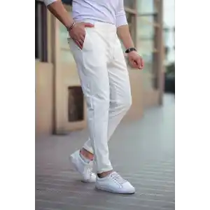 Erkek Diagonel Mikro dokulu Cepli Beli Lastilki Pantolon - Bej