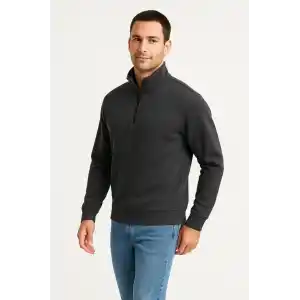 Erkek Dik Yaka Sweatshirt Dik Yaka Yarım Fermuarlı 3 İplik Şardonlu Pamuk Kumaş - Antrasit