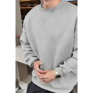 Erkek Düz Bisiklet Yaka Sweat - Gri