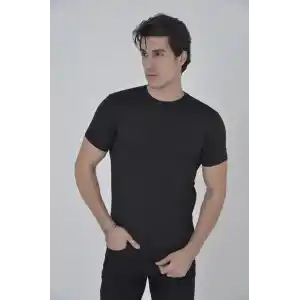 Erkek File Cepli Slim fit T-shirt - Siyah