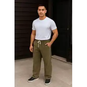 Erkek Fitilli Kadife Cepli Buggy Pantolon Oversize Rahat Kalıp - Haki