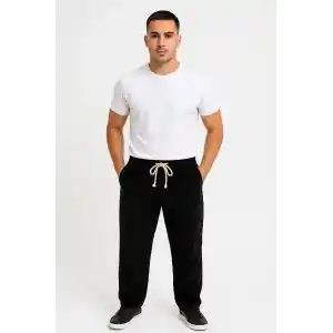 Erkek Fitilli Kadife Cepli Buggy Pantolon Oversize Rahat Kalıp - Siyah