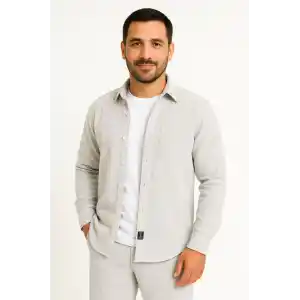 Erkek Fitilli Kadife Cepli Gömlek Oversize Rahat Kalıp - Gri