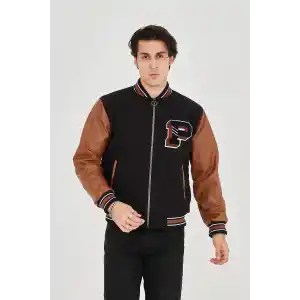 Erkek İçten Elyaf ve Astarlı Kolları Suni Deri Ceket - Kahverengi