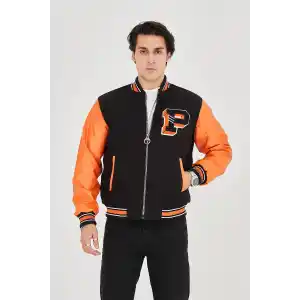 Erkek İçten Elyaf ve Astarlı Kolları Suni Deri Ceket - Turuncu