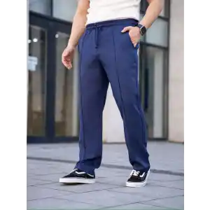 Erkek Keten Cepli Çıma Dikişli jogger Buggy Pantalon Rahat kalıp - Lacivert