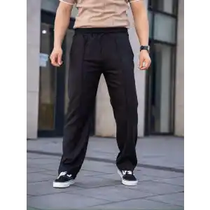 Erkek Keten Cepli Çıma Dikişli jogger Buggy Pantalon Rahat kalıp - Siyah