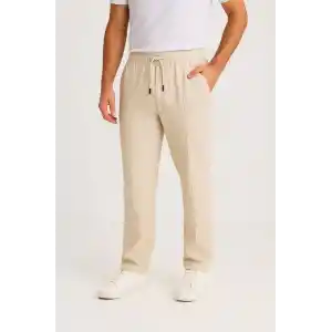 Erkek Keten Pantolon – Cepli, Beli Lastikli ve Bağcıklı, Nefes Alan Rahat Kalıp, Yazlık ve Baharlık Günlük Giyim, Şık & Konforlu Boru Paça Model - Bej