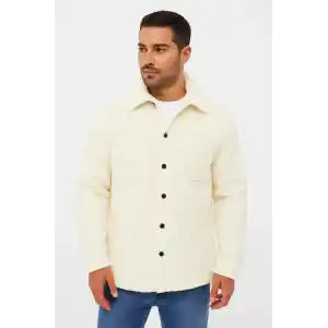 Erkek Pelüş Polar Hırka Gömlek – Yakalı, İlik Düğmeli, Göğüs Cepli, Yumuşak Dokulu Kışlık Regular Fit Rahat Günlük Model - Beyaz