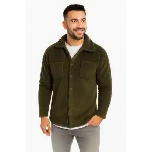 Erkek Pelüş Polar Hırka Gömlek – Yakalı, İlik Düğmeli, Göğüs Cepli, Yumuşak Dokulu Kışlık Regular Fit Rahat Günlük Model - Haki