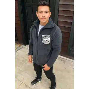 Erkek Polar Fermuarlı Sweatshirt – Kapüşonsuz, Cepli, Yumuşak Dokulu, Oversize Rahat Kalıp, Kışlık Sıcak Tutan Fermuarlı Üst - Füme