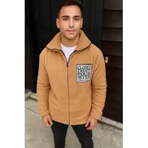 Erkek Polar Fermuarlı Sweatshirt – Kapüşonsuz, Cepli, Yumuşak Dokulu, Oversize Rahat Kalıp, Kışlık Sıcak Tutan Fermuarlı Üst - Kahverengi