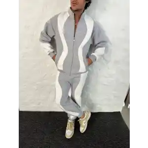 Erkek Premium Parçalı Eşofman Takım - Dik Yaka Fermuarlı Sweatshirt, - Gri