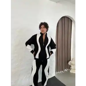 Erkek Premium Parçalı Eşofman Takım - Dik Yaka Fermuarlı Sweatshirt, - Siyah