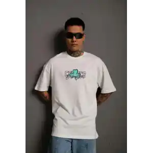 Erkek Sırt Baskılı T-shirt - Beyaz