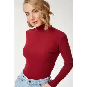 Erkek Tam Boğazlı Fitilli Kaşkorse Triko – Likralı, Extra Dar Kesim Slimfit, Yumuşak Kaşmir Dokulu Model- Bordo