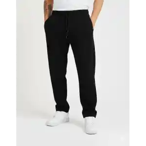 Erkek Üç iplik Kışlık Pamuklu Ovarsize Bağcıklı Düz Paça Cepli Eşofman Altı Spor Rahat Model - Siyah