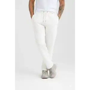 Erkek Üç iplik Kışlık Pamuklu Ovarsize Bağcıklı Düz Paça Cepli Eşofman Altı Spor Rahat Model - Beyaz