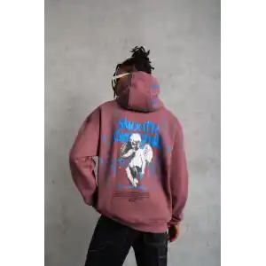 Erkek Yıldırım Baskılı Kapşonlu Sweat - Gül Kurusu