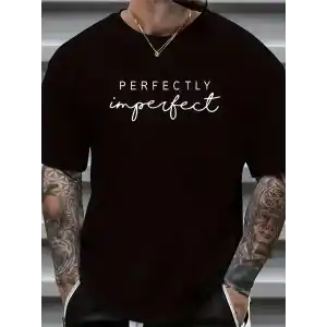 erkekler için Ön Arka Baskılı PERFECTLY günlük Kısa Kol tişört - Siyah