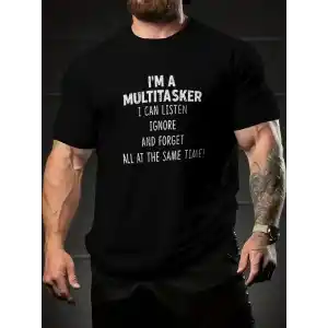 Erkekler İçin Tişörtler, Komik Multitasker Baskılı Tişört, Yaz İlkbahar Sonbahar İçin Günlük Kısa Kollu Oversize Tişört, Hediye Olarak Üstler - Siyah