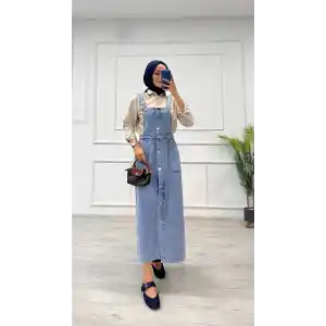 Etekli salopet enzim süper taş yıkama buz mavi d 2521