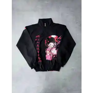 Fermuarlı Dijital Baskılı Rüzgarlık - Siyah