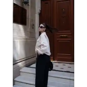 Fermuarlı Gömlek Yaka Bomber Ceket - Beyaz