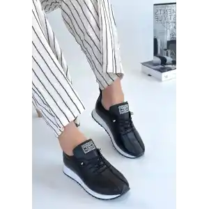 Fiert Siyah Cilt Bağcıklı Spor Ayakkabı