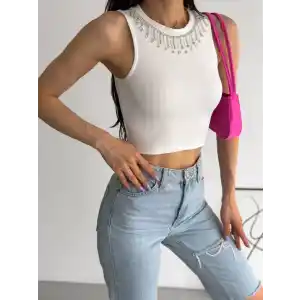 fitilli kaşkorse yakası zincirli atlet beyaz