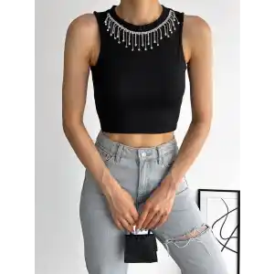 fitilli kaşkorse yakası zincirli atlet siyah