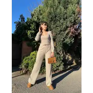 Fitilli prenses kol alt üst takım bej